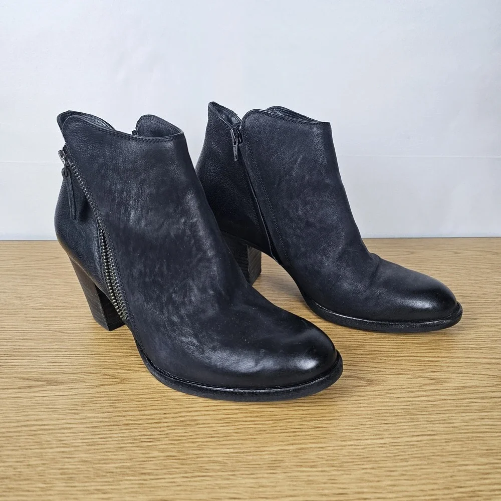 Paul Green Aubrey Ankle Boots‎ Heels Western Double Zip 8.5 Black Leather